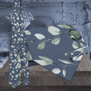 Zilveren Salie Eucalyptus Groene Huwelijk Navy Bla Stropdas