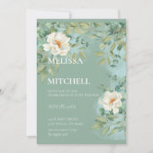 Zilveren Salie Eucalyptus Witte Bloem Bruiloft Kaart (Voorkant)