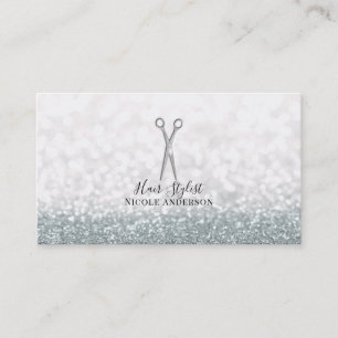 Zilveren Schaar Witte Glitter Haarstylist Visitekaartje