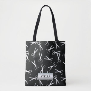 Zilveren schaarpatroon   Aangepaste naam Tote Bag