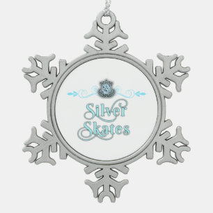 Zilveren Schaatsen Tin Sneeuwvlok Ornament