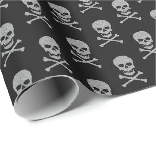 Zilveren schedel en kruisbeenderen Halloween Cadeaupapier