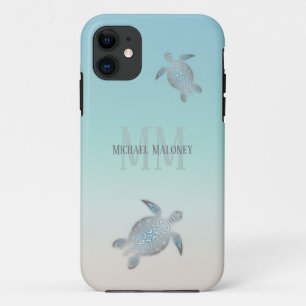 Zilveren schildpadden Initialen van uw naam iPhone 11 Hoesje