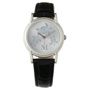 Zilveren schildpadden Kustmonogram Horloge