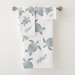 Zilveren schildpadden patroon witte kust bad handdoek