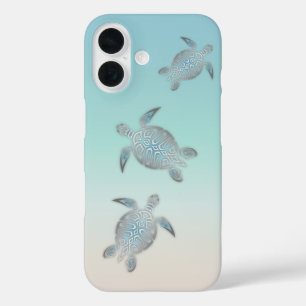Zilveren Schildpadden Strandstijl Turquoise Kust iPhone 16 Hoesje