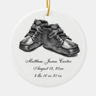 Zilveren schoenen baby geboorte eerste kerst aande keramisch ornament
