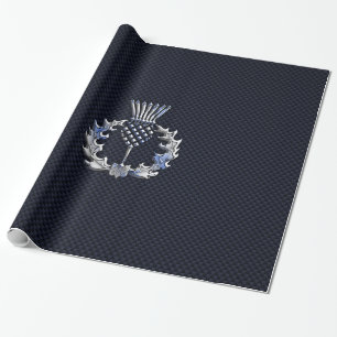Zilveren Schotse Distelprint van Koolstofvezel Cadeaupapier