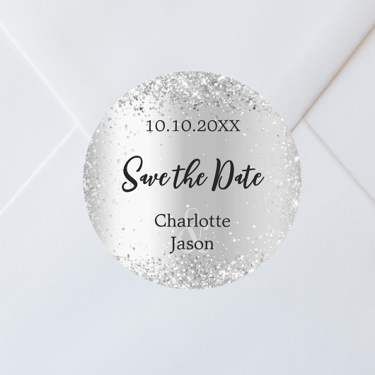 Zilveren script bruiloft Save the Date Ronde Sticker