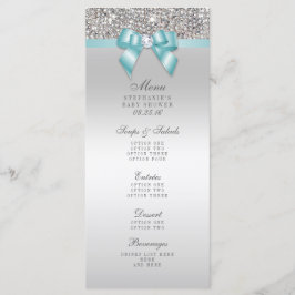 Zilveren Sequin Blauwgroen Bow Baby shower Menu