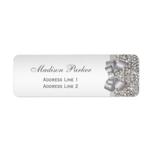 Zilveren Sequins Bow Bruiloft Gepersonaliseerd Etiket