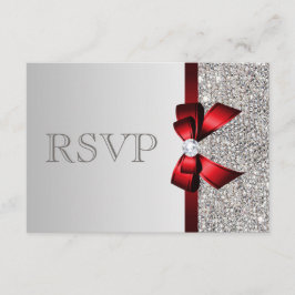 Zilveren Sequins Diamond Rood Bow Bruiloft RSVP Kaartje
