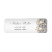 Zilveren Sequins Lichte Champagne Bow Bruiloft Etiket (Voorkant)