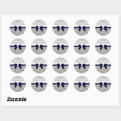 Zilveren Sequins Navy Bow en Diamond Bruiloft Ronde Sticker (Vel)