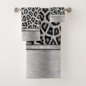 Zilveren Shimmery Leopard Print Badhanddoek Set Bad Handdoek (Insitu)