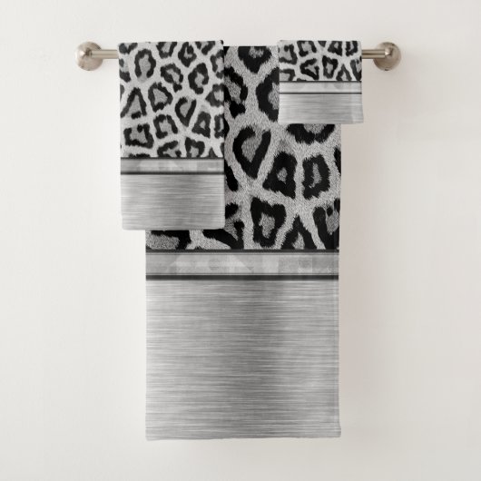 Zilveren Shimmery Leopard Print Badhanddoek Set Bad Handdoek (Insitu)