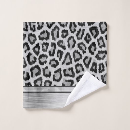 Zilveren Shimmery Leopard Print Badhanddoek Set Bad Handdoek (Wasdoekje)