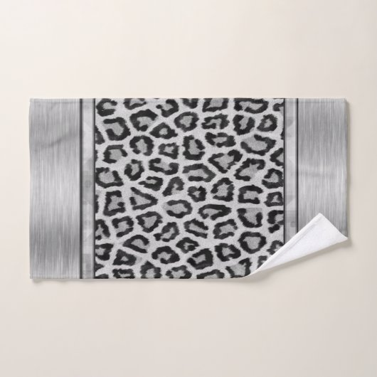 Zilveren Shimmery Leopard Print Badhanddoek Set Bad Handdoek (Handdoek)