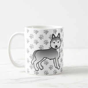 Zilveren Siberische Husky Cartoon Hond & Pootjes Koffiemok