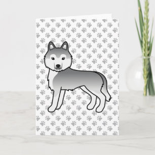Zilveren Siberische Husky Schattige Cartoon Hond Kaart