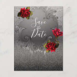 Zilveren sierrozen  Red Roses Save the Date Aankondigingskaart