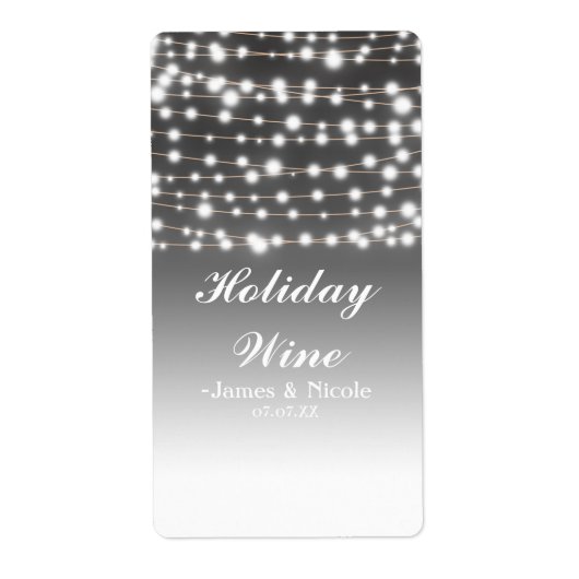 Zilveren Slingerlichten Kerstfeest Wijnlabel Etiket (Voorkant)