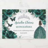 Zilveren Smaragd Bloem Quinceañera Verjaardagsfavo Sparkling Wijnetiket (Enkel label)