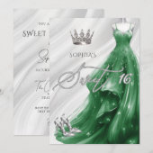 Zilveren Smaragdgroene Glitterjurk Sweet 16 Kaart (Voorkant / Achterkant)
