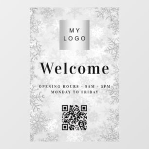 Zilveren sneeuw bedrijfslogo welkomst openings QR- Raamsticker