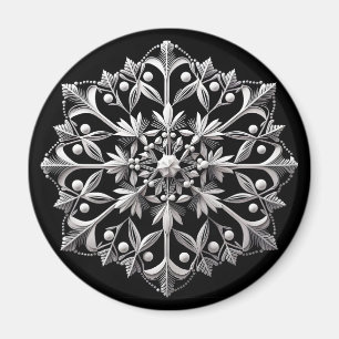 Zilveren Sneeuwvlok op Zwart Magneet