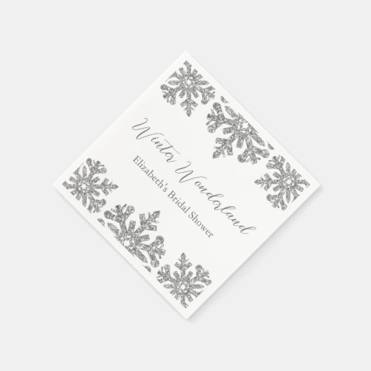 Zilveren Sneeuwvlok Winter Bruidsuitnodiging Servet (Hoek)