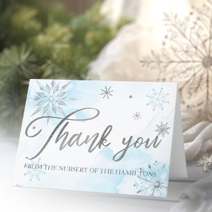Zilveren Sneeuwvlokjes Winter Baby Shower Dank Je  Bedankkaart