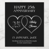 Zilveren Sparkle Hearts en Numbers Wijn Etiket (Enkel label)