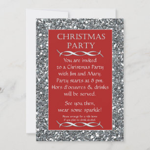 Zilveren Sparkle Look Rode Kerstfeest uitnodiging