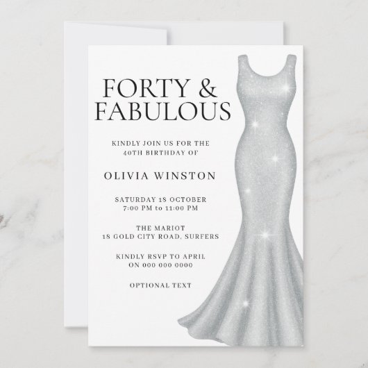 Zilveren Sparkle Shimmer Jurk 40ste Verjaardagsfee Kaart (Voorkant)