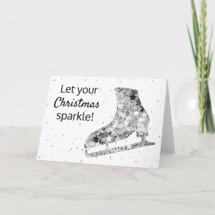 Zilveren sprankelende schaatsen Kerst Kaart