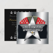 Zilveren Ster Hollywood Typografie Retro Uitnodigi Kaart (Voorkant / Achterkant)