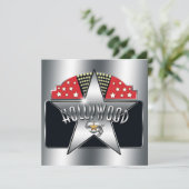 Zilveren Ster Hollywood Typografie Retro Uitnodigi Kaart (Staand voorkant)