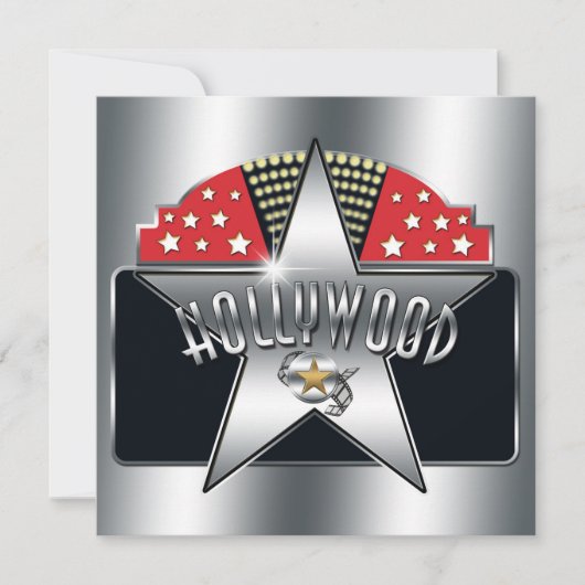 Zilveren Ster Hollywood Typografie Retro Uitnodigi Kaart (Voorkant)