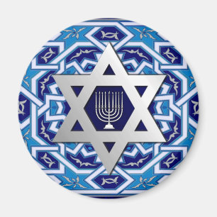Zilveren ster van David en Menorah Hamukkah Magneet