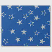 Zilveren Sterren Blauw Eenvoudig Cadeaupapier (Vlak)