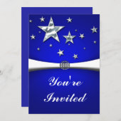 Zilveren Sterren Donkerblauwe Feest Uitnodiging (Voorkant / Achterkant)