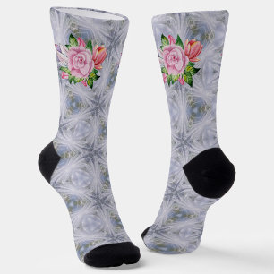 Zilveren Sterren En Roze Rozen Sokken