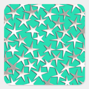 Zilveren sterren op turquoise vierkante sticker