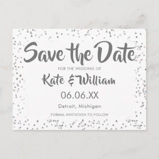 Zilveren Sterrenstof Confetti Save the Date Aankondigingskaart