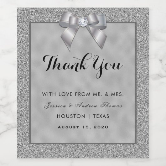 Zilveren & stijlvolle glitter bruiloft gunst wijn etiket (Enkel label)