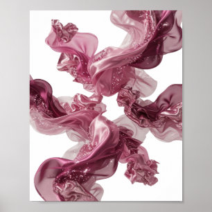 Zilveren stof pluizige bloemenprint met een rand poster