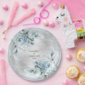 Zilveren stoffige blauwe pioen bruiloft 9 inch din papieren bordje (Feest)