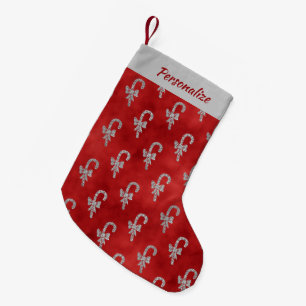 Zilveren Suikerstokken Rood Glitter Gepersonalisee Kleine Kerstsok