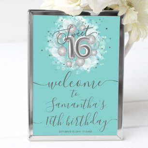 Zilveren Sweet 16 Verjaardagsballonnen Turquoise W Poster